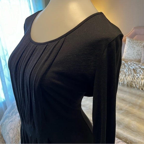 Vintage MAX STUDIO Black Long Sleeve Stretch Pleated Peplum Scoop Neck M Loose - Picture 3 of 15
